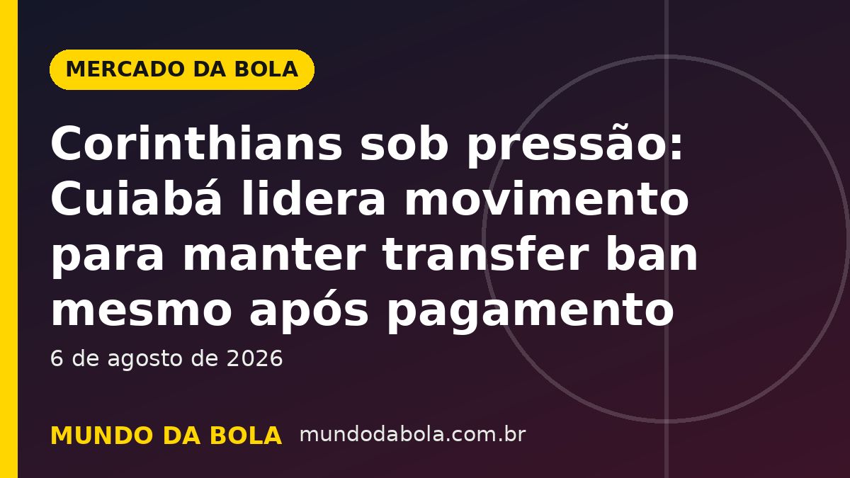 Arte de capa: Corinthians sob pressão: Cuiabá lidera movimento para manter transfer ban mesmo após pagamento